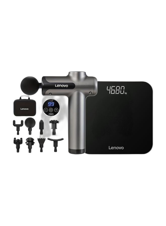 Lenovo  99 Level Massage Gun Usb Rechargeable 8 Heads Ultra-quiet And Powerful Motor Relax Deep Tissue Muscle Relaxation Massager Fascia Massager For Back Neck Pain Relief & Lenovo Smart Scale  ,  Digital Bathroom Scale,LED Display, Tempered Glass,180kg Capacity ,lbs/kg Bundle - Image 1